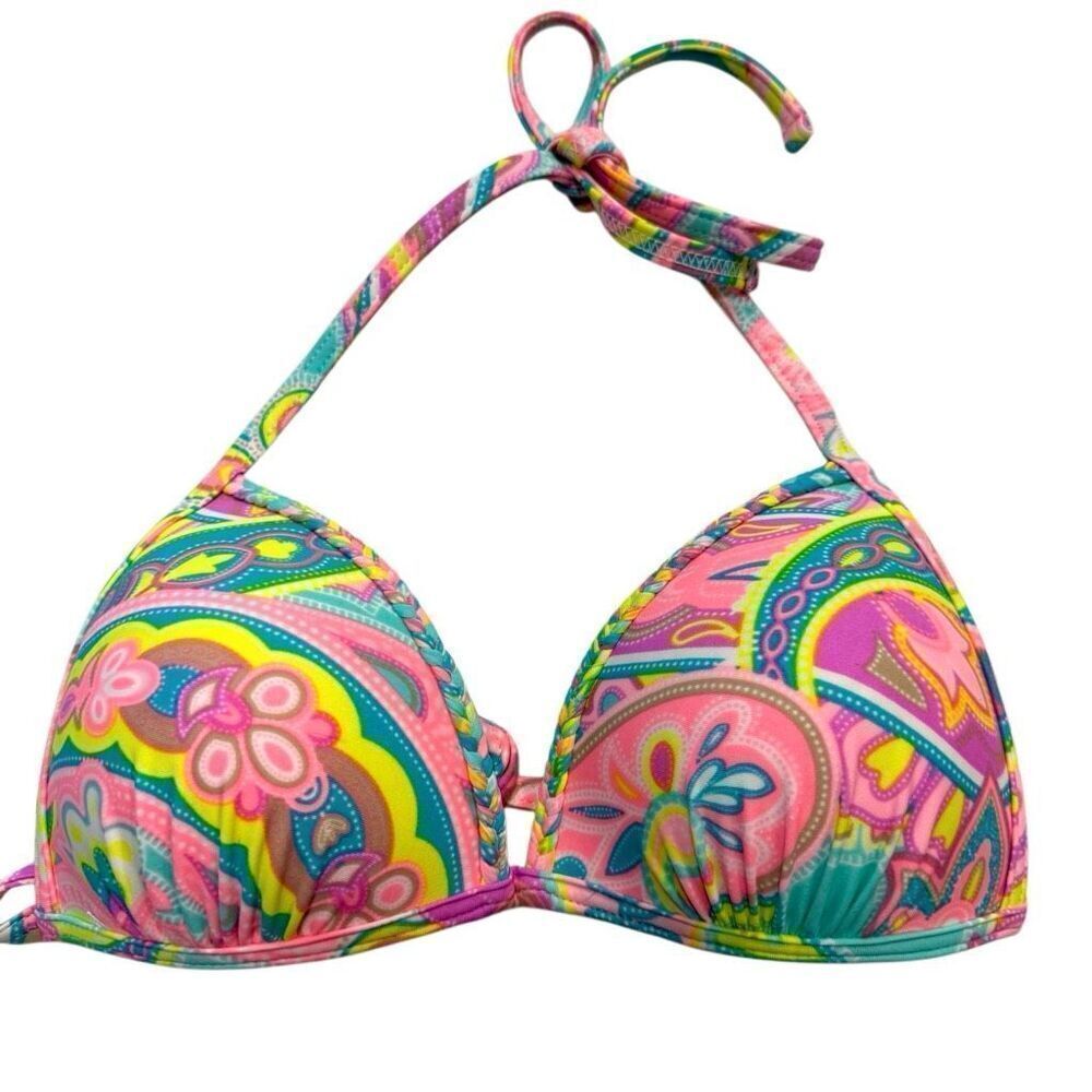 NWT Arizona Jean Co Paisley Halter Triangle Bikini Top Multicolor Size Small
